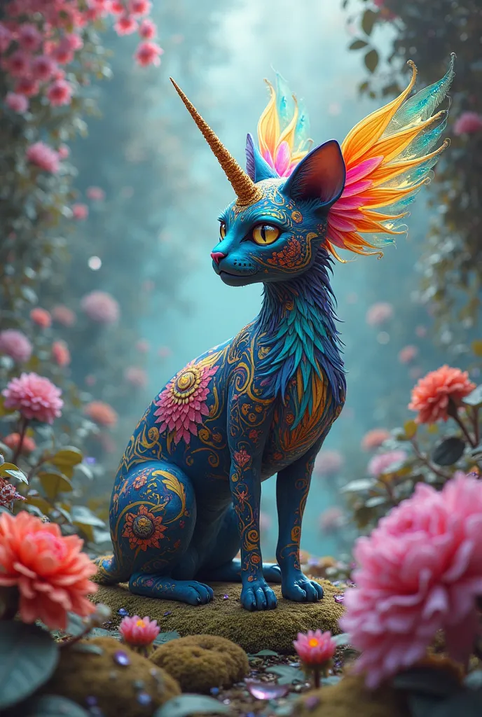 Alebrije combining cat, hummingbird, Unicorn 