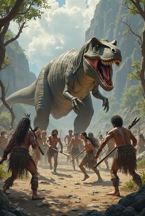 9 Stone Age warrior defeat a Tyrannosaurus   