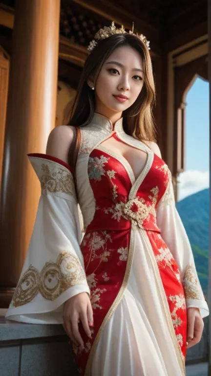  the most important work， best quality ，mid-term image，The natural light of the morning sun，Full image，Full screen ，Beautiful woman in the morning。Japanese mountain woman，19-page oval，White face， sparkles， Long Brown Hair ，horse，horse，Decorate big chest wi...