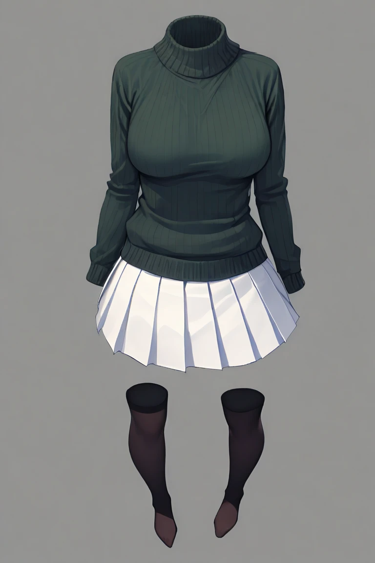 NoBody , transparent , invisible person , from the front , Masterpiece , rich contrast , detailed image , perfection , Highest quality , 4K , high resolution , (one girl:1.4) , big breasts , (Dark green long-sleeved sweater:1.5) , (White pleated mini-skirt...