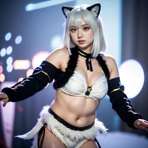 (  masterpiece :1.2), (highest quality:1.2), Ultra-high resolution,  is very detailed, perfect lighting,  wolf girl ,   White hair ,   national costume ,  Otherworldly fantasy ,  feather tail  ,cute  ,  Reaching out to the audience,  from the front , Crack...