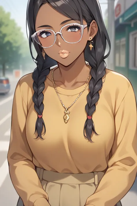  score_9, score_8_up, score_7_up,  source_ anime，safe，nsfw， uncensored， alone,  woman 1 person， Human Appearance ， black hair ,  braids，giant dragonfly style , wearing glasses, after change， Sexy Body ，big, ride a train at a high school girl's home ,  dark...