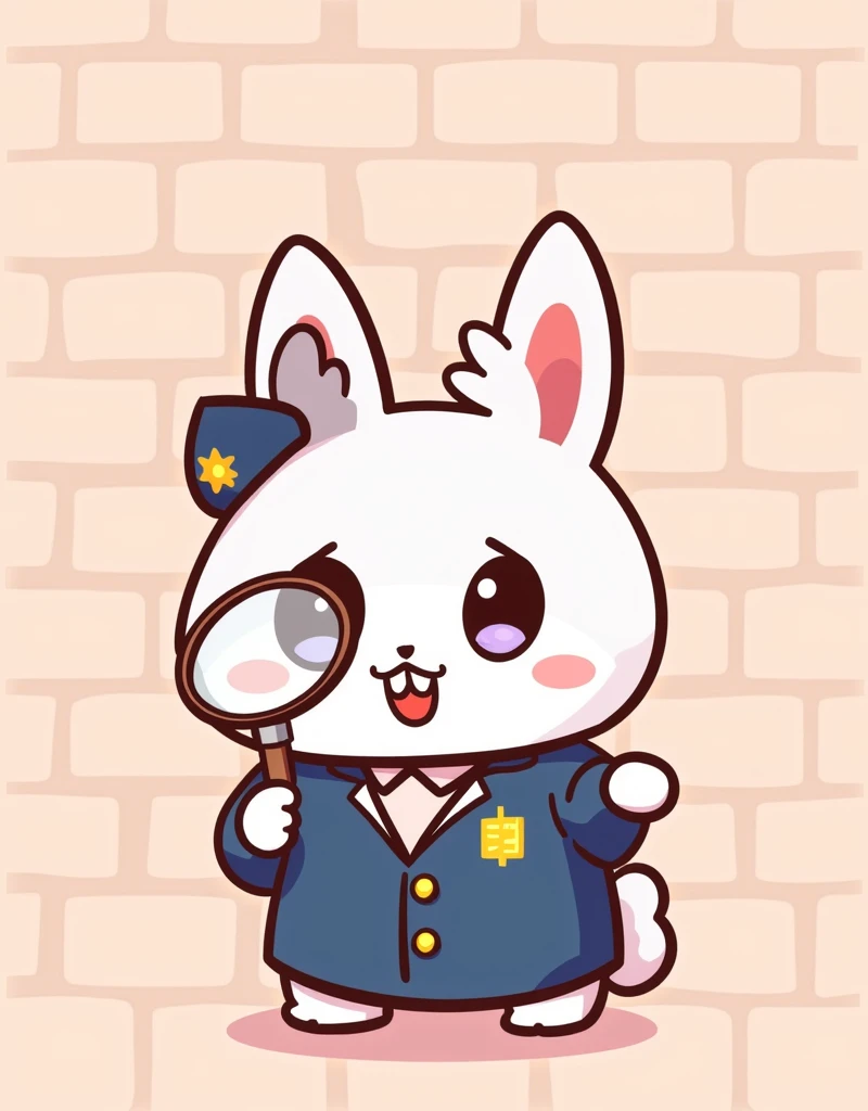 (  masterpiece:1.2, best illustration),8k16k, wallpaper,(rabbit Detective:2.0),( I'm looking at the magnifying glass:2.0),(My eyes look big on the magnifying glass ),(He's wearing a police costume :2.0),( minimalist:2.0),( cute:1.6),(  anime artwork:1.6),(...