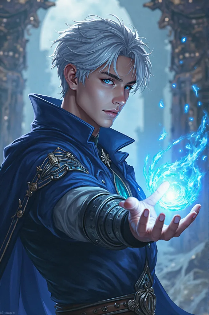 eñf, male,  silver short hair, blue eyes ,RPG, mage 