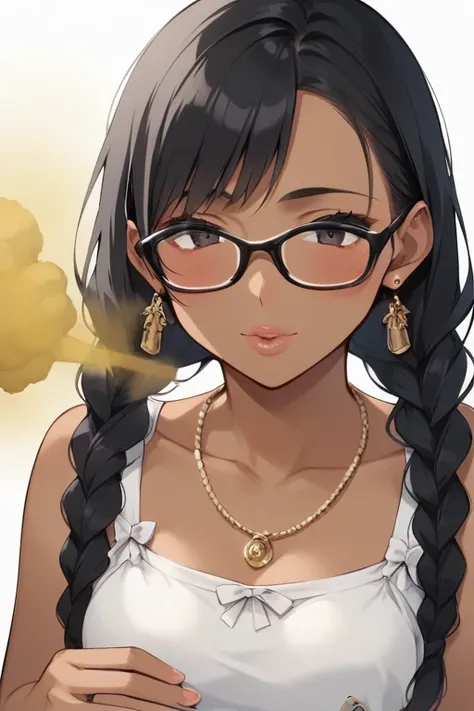  score_9, score_8_up, score_7_up,  source_ anime，safe，nsfw， uncensored， alone,  woman 1 person， Human Appearance ， black hair ,  braids，giant dragonfly style , wearing glasses，blush， Sexy Body ，Indian high school girl，Wear a saree，cassava， Onam Saree， dark...