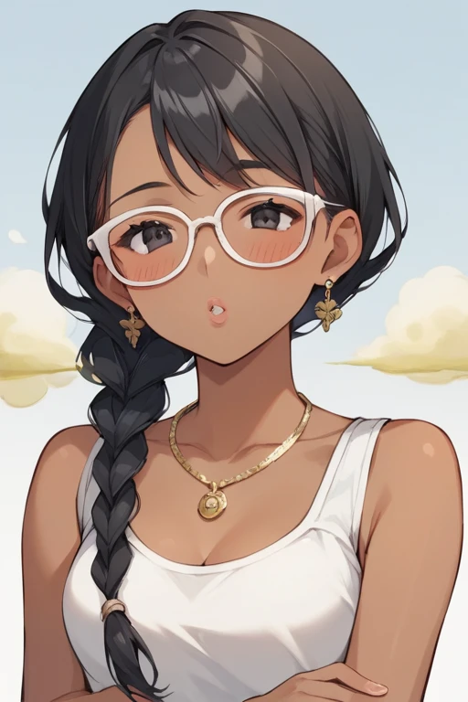  score_9, score_8_up, score_7_up,  source_ anime，safe，nsfw， uncensored， alone,  woman 1 person， Human Appearance ， black hair ,  braids，giant dragonfly style , wearing glasses，blush， Sexy Body ，Indian high school girl，Wear a saree，cassava， Onam Saree， dark...