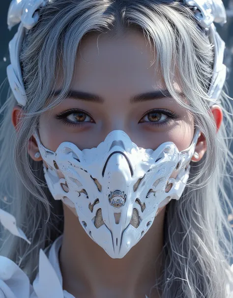  close-up of a woman with gray hair and white mask,  beautiful character painting , Gwaiz, artwork in the style of Gwaiz, White-haired goddess, Jan J,  spectacular exquisite character art ,   Beautiful Character Art  , ,  by Wu Jun Shifan , Gwaiz on pixiv ...