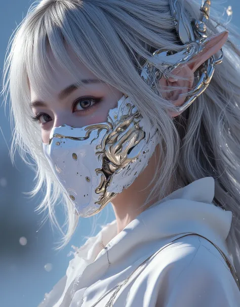  close-up of a woman with gray hair and white mask,  beautiful character painting , Gwaiz, artwork in the style of Gwaiz, White-haired goddess, Jan J,  spectacular exquisite character art ,   Beautiful Character Art  , ,  by Wu Jun Shifan , Gwaiz on pixiv ...