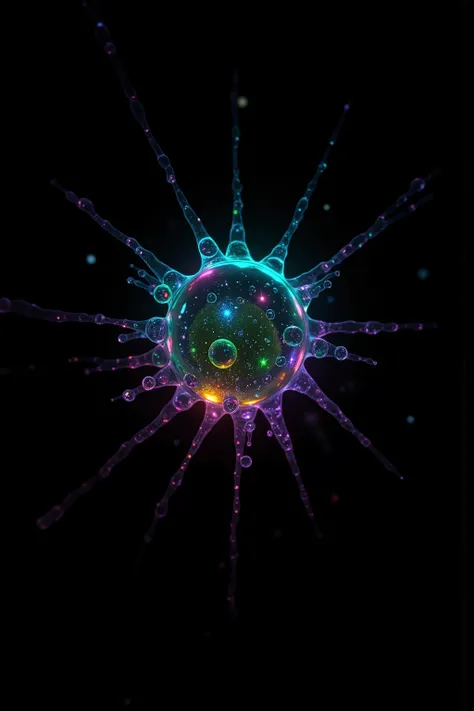 Extreme glow and shine reflect off glass orbs glass bubbles, in a room full of mirrors spheres full of fizzing neon colored liquid spill into reflective bubbles,and the mirrors reflect all the objects. Incorporate perfect symmetry and rotational symmetry. ...