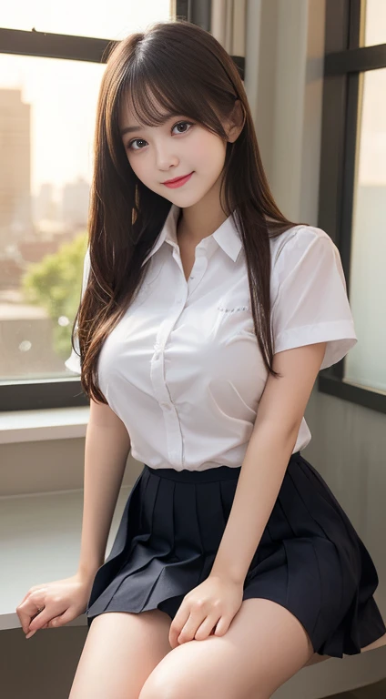 desktop,  Best Quality, illustration, Super Detail, Meticulous details, high-resolution, 8k Wallpaper, Perfect Dynamic Composition, beautiful detailed eyes, tie, high school uniform, Ruffle Trim Mini Skirt, medium long hair, (huge breasts:1.3),  Bold Sexy ...