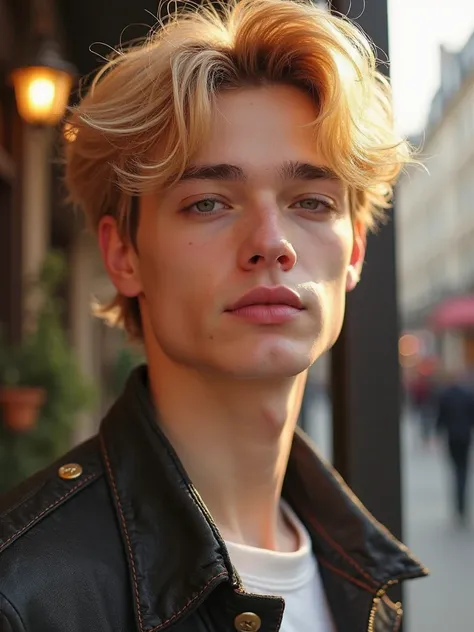 It generates a French man similar to Jimin from BTS with red cheeks and thick lips but French blond without a beard