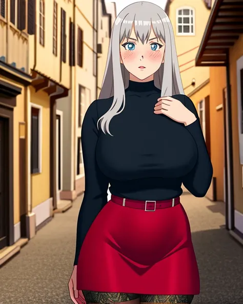 Muted but vibrant colors overall, Manga style, Medieval fantasy style, Night town, Silver-haired girl (Ethnicity: 1.2), (Age: 1.1), (Detailed clothing description: 1.2), (Accessories: 1.1), (Facial features: 1.3), (Expression: 1.2), (Body type: 1.1), (Pose...