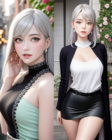 Muted but vibrant colors overall, Manga style, Medieval fantasy style, Night town, Silver-haired girl (Ethnicity: 1.2), (Age: 1.1), (Detailed clothing description: 1.2), (Accessories: 1.1), (Facial features: 1.3), (Expression: 1.2), (Body type: 1.1), (Pose...