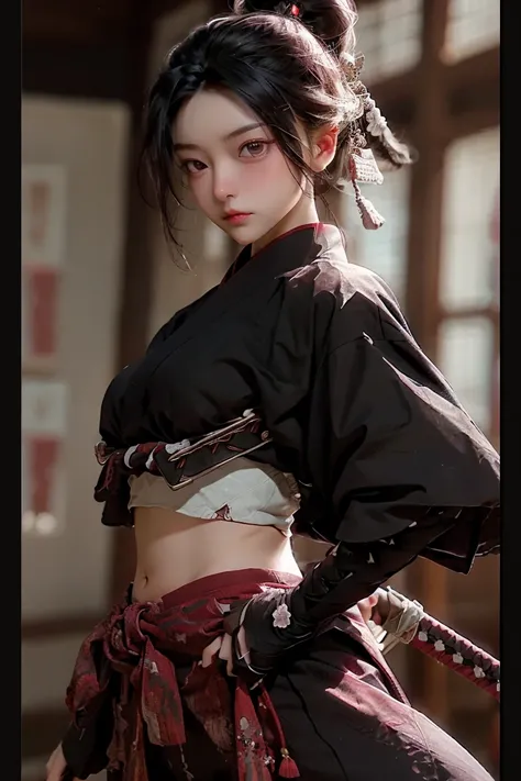 top quality,high resolution,8k,big boobs, slim waist ,big ass,Katana,samurai,swordsman,Nice pose,Brilliant Poses,Strong pose,Traditional costume,Hanbok,colorful costumes,Anatomically accurate, Physical movement,swordplay,Kendo,swordplay 자세,Kendo 자세,Brillia...