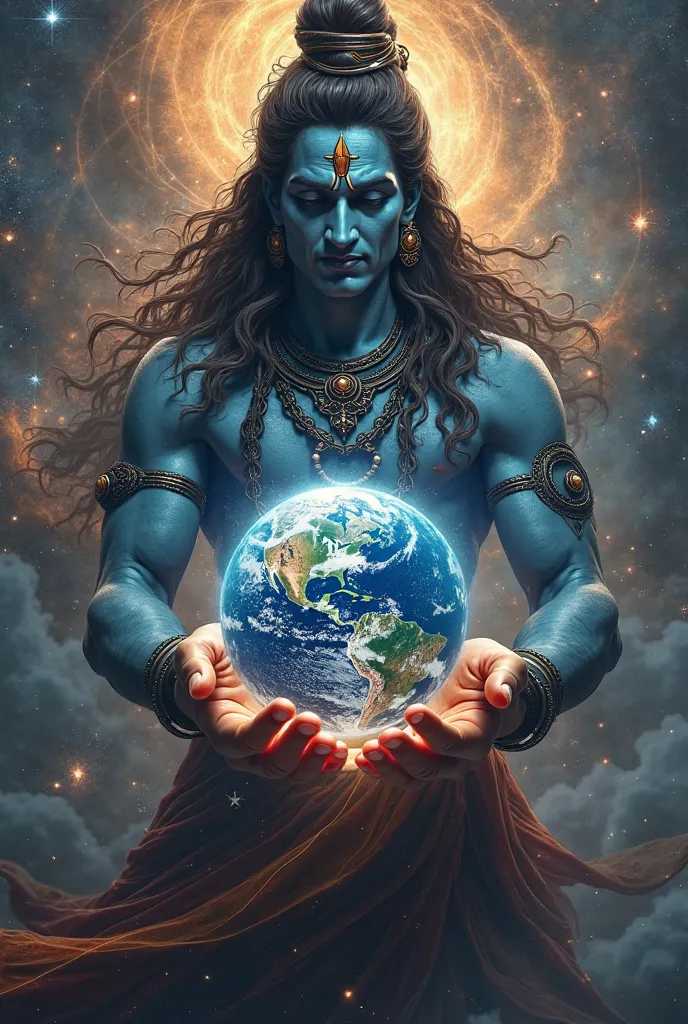 Lord shiva the hindu god holding planet earth in his palms