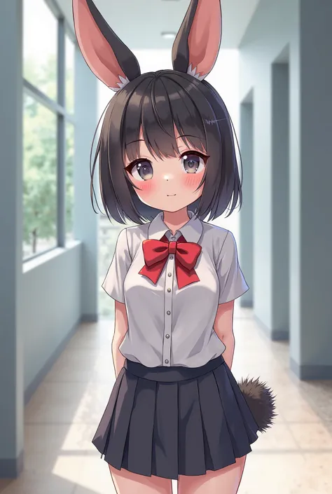 Black bunny girl in a school outfit