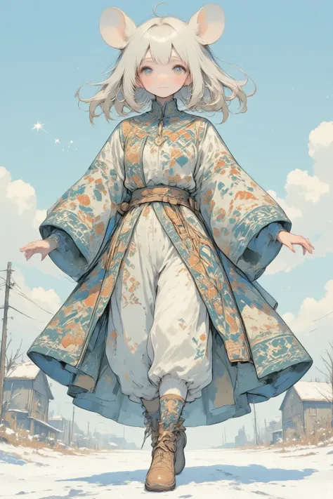 "In the quiet, snow-draped village of yore, where the crackling hearths tell tales into the night, adventured Hamuko-chan, sprite of the whimsical realm. Her attire, a tapestry woven in the grand Nordic fashion, teems with the intricate whispers of yestery...