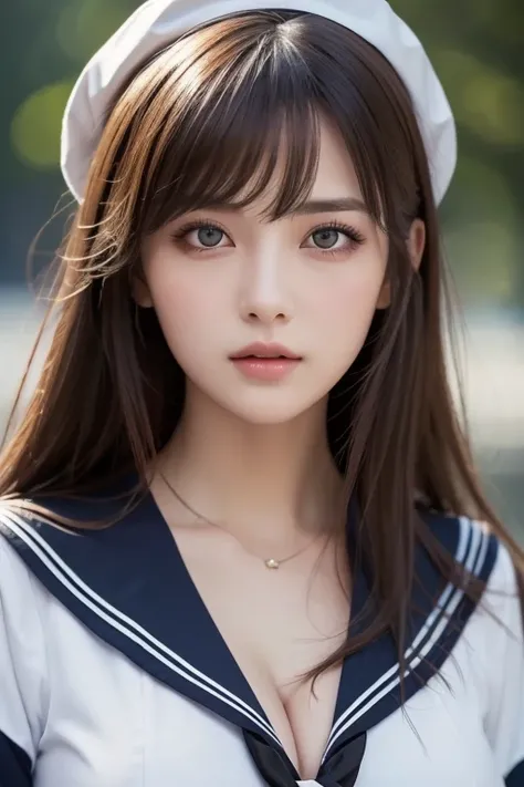 1 girl, (highest quality:1.4), (super detailed), (Highly detailed beautiful face), wonderful face and eyes, black eye, black hair, (sailor suit), (cleavage), Smooth, Highly detailed CG integrated 8k wallpaper, High resolution raw color photos, professional...