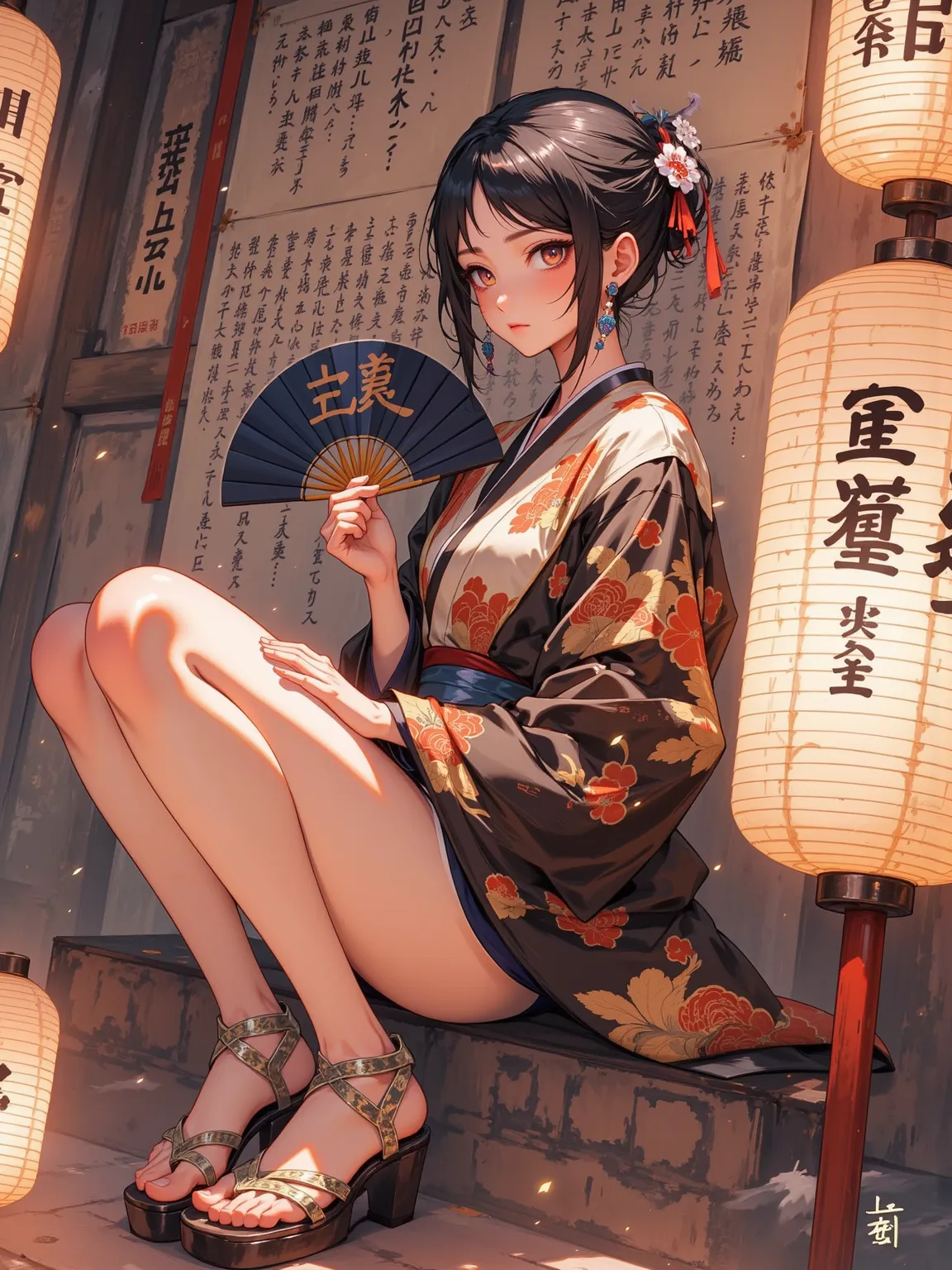 Smooth texture quantity-1girl，woman，portrait，（ 2000s （style），animation：1.3）， Best Quality ，masterpiece，Long hair ， Dark Hair，Arched Liu Hai，Double bun，hair bundle，ribbon， black eyebrows，Brown Eyes，Brown Eyes，Closed mouth earrings， kimono，obi belt，Tradition...