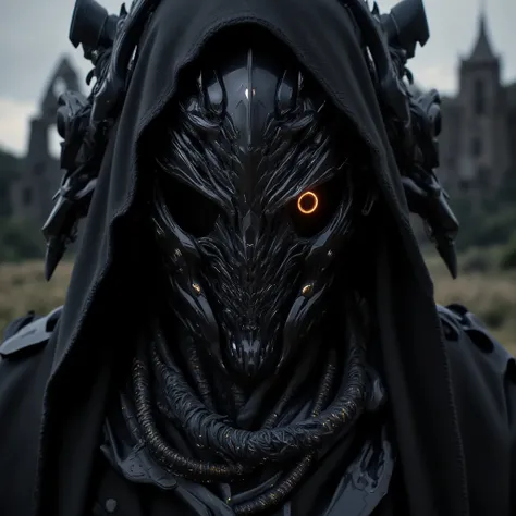 ((realistic)), cinematic shot, movie theatre, See photo , 最high quality, high quality, ( detailed face and eyes :1.1), A giant knight in black armor, ((complicated helmet)), Face Mask Armor, ((big eyes)), Black sclera, In the countryside, dark eyes, subs...