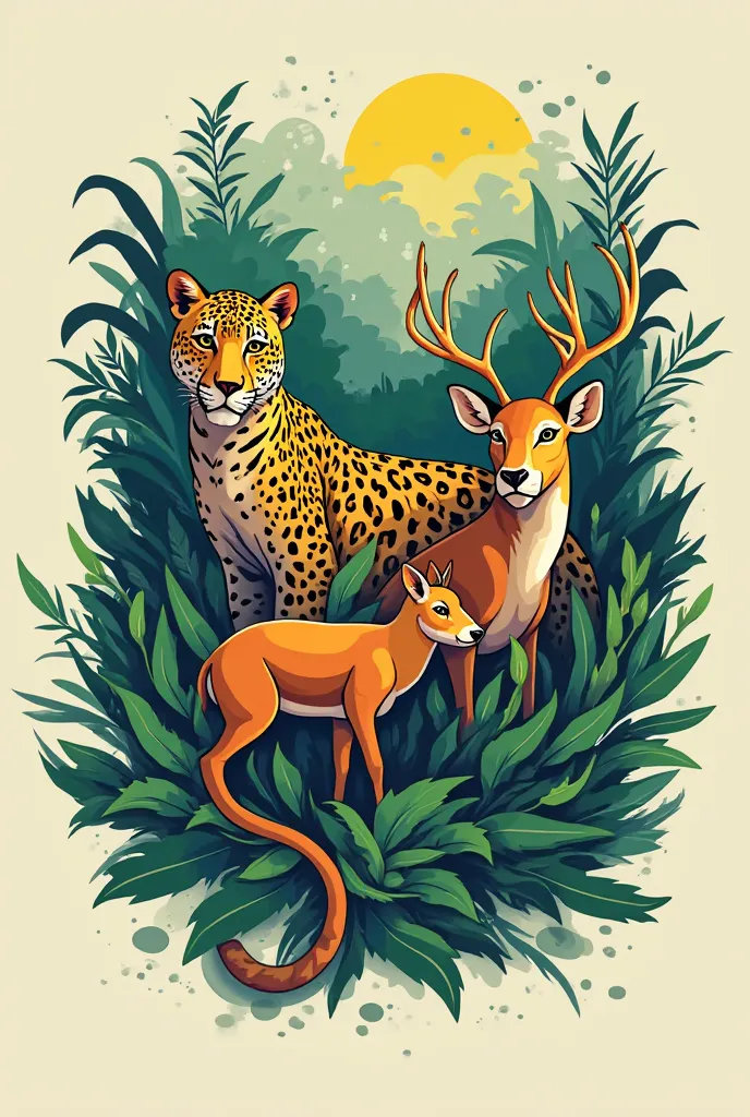 Touristic logo with jaguar deer from the swamps Yaguarete carpincho, only with 3 colors