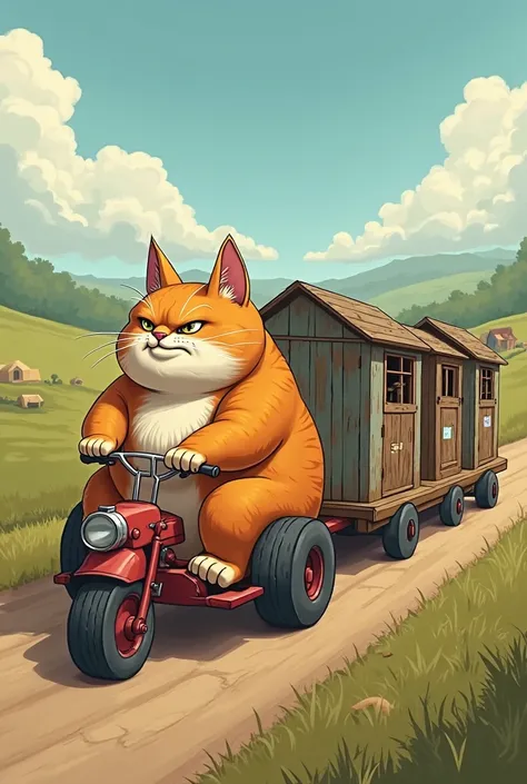 Fat cat drives three sheds carrying beer