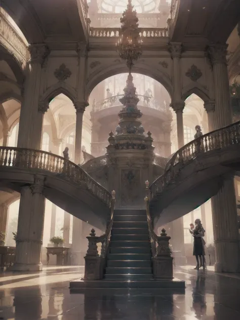  I have a large room with stairs and a spiral staircase, Futuristic Persian Palace, cgsociety Unreal Engine,  brilliantly designed throne room ,  Unreal Engine rendering, Unreal Engine 5 : :, Futuristic Palace, Rendering with Lumion, Unreal Engine HD Rende...