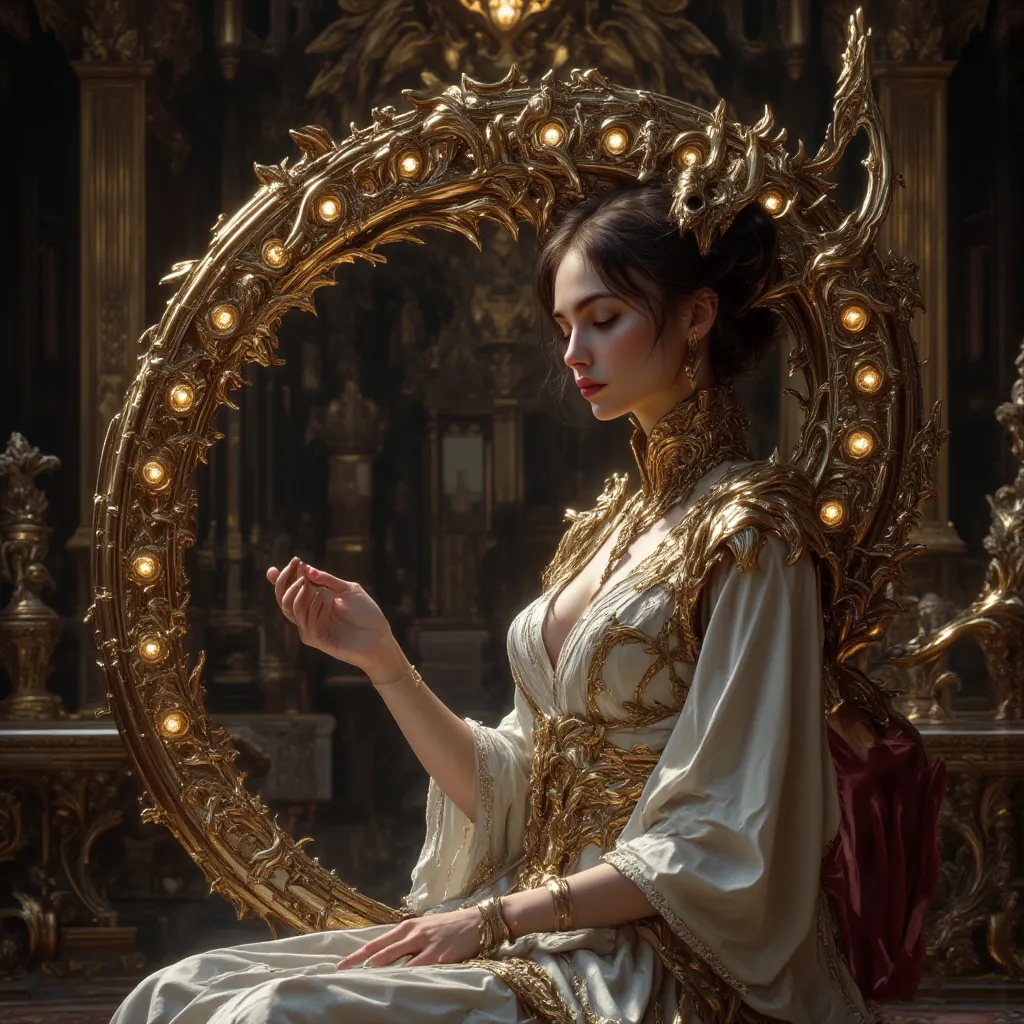  A Young and Complex Woman in the Royal Palace,  Art by Ivan Aivazovsky, Wide-angle lens/2.8, Super crazy super high resolution precise textures, Texture Indentation,  perfect composition, Perfect Geometry, Ultra Crazy Ambient Lighting ,  Super Crazy Ambie...