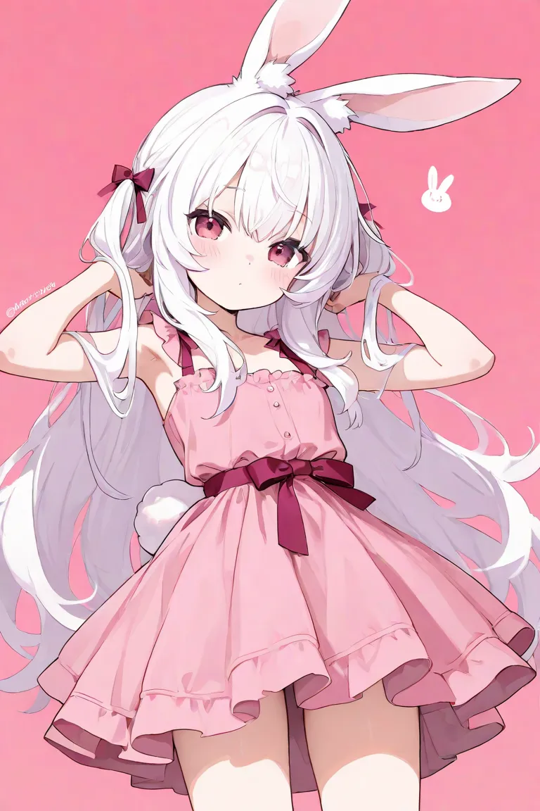 White rabbit girl pink skirt dress cutest