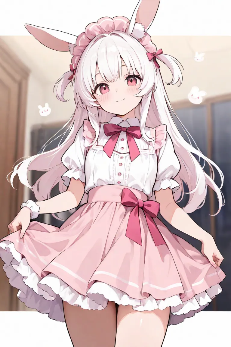 White rabbit girl pink skirt dress cutest