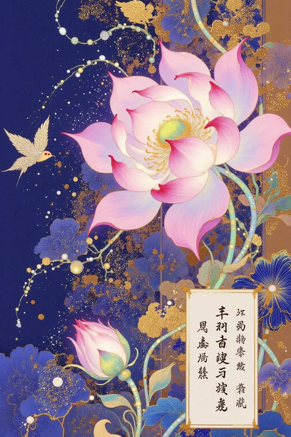 There is a painting of a building with a tower and flowers, An extremely detailed painting inspired by Yun Shouping,  is popular in the CG society , Cloisonnism, intricate detailed painting , Oriental Fantasy,  Oriental Wallpaper ,  Oriental Art Nouveau , ...