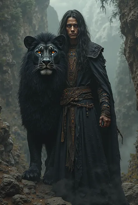 A person with a black lion 