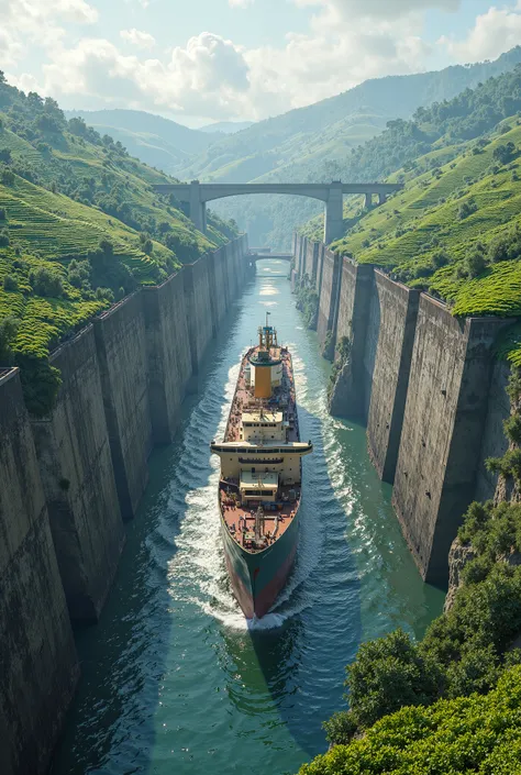 A big ship sailed in a big dam near by so meny tea gardens