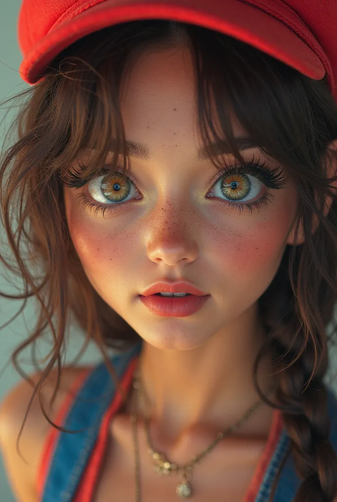 1girl, beautiful detailed eyes, beautiful detailed lips, extremely detailed face and features, long eyelashes, super realistic, super mario cosplay, beautiful woman, highly detailed, intricate details, cinematic lighting, masterpiece, hyperrealistic, 8k, p...