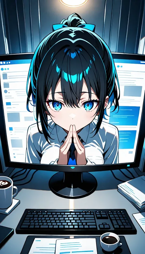 A mysterious figure in a dimly lit room, Satoshi Nakamoto is seated in front of a computer, eyes fixed intently on the screen as he works on his revolutionary idea. The soft glow of the monitor illuminates his focused expression, surrounded by scattered pa...