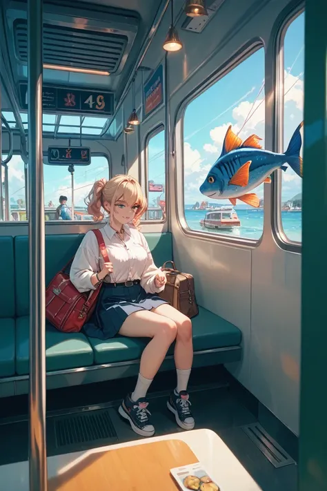 A fish is on a train