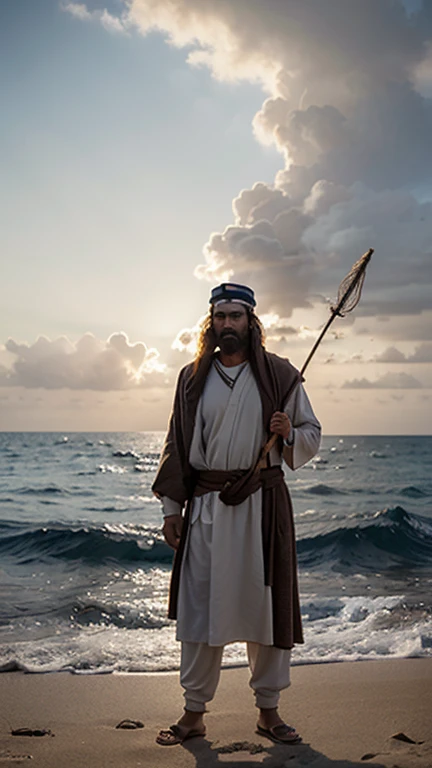 Prophet Musa stands at the shore of the Red Sea, raising his staff as the wind begins to blow.