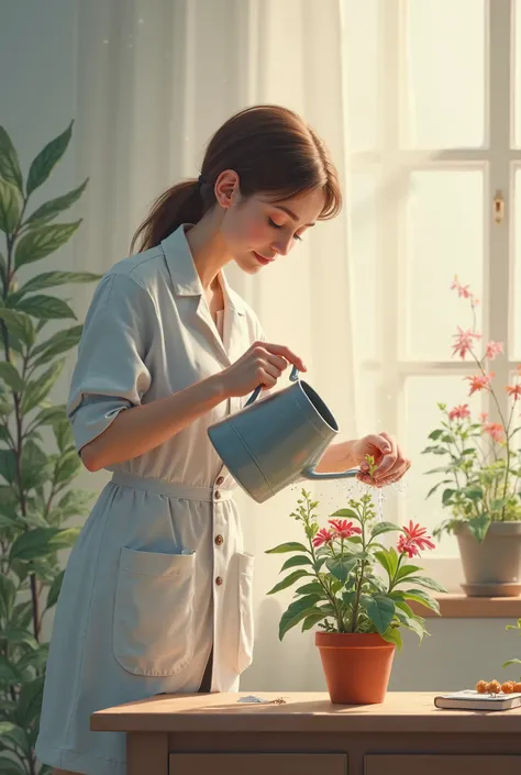 A counselor/psychologist pouring water to a plant/flower which symbolizes the client