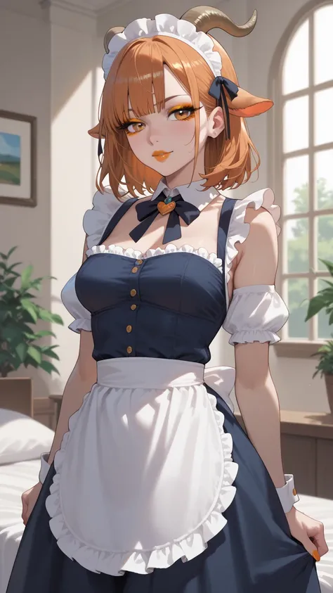 goat girl maid clothes orange makeup neat clothes