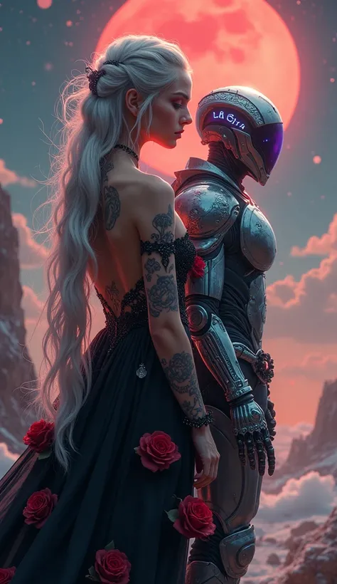 (Masterpiece, best quality, ultra-detailed, hyper-realistic, 8K, UHD)
A breathtaking cosmic fantasy scene featuring a celestial goddess and an interstellar warrior standing amidst a surreal, otherworldly landscape. The atmosphere is infused with cosmic mys...