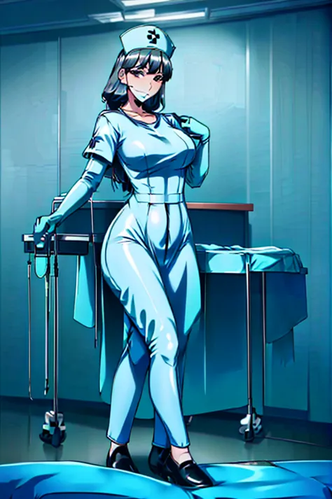 nurse uniform,hospital, latex nurse suit,nurses,busty,elbow gloves,labcoat,black hair woman,blueeyes , gigantic ,medical instruments,asian nurse,two nurses,speculum,examination room,oversize ,big ass ,strap on, lay on table ,legs spreaded,giving birth,gyno...