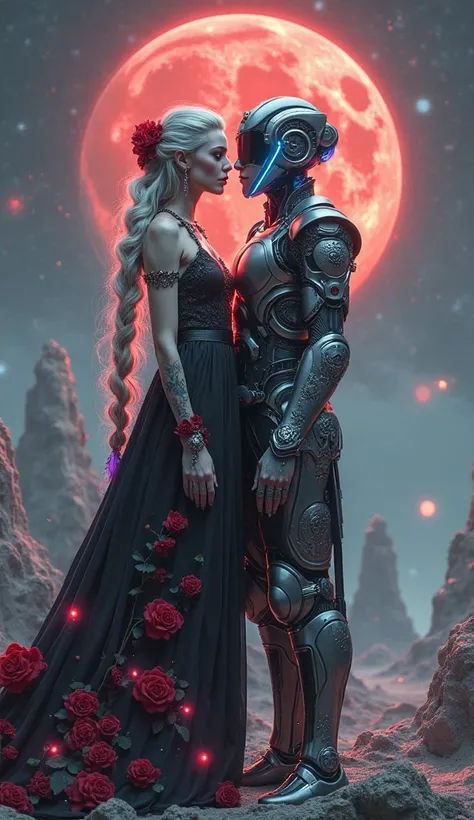 (Masterpiece, best quality, ultra-detailed, hyper-realistic, 8K, UHD)
A breathtaking cosmic fantasy scene featuring a celestial goddess and an interstellar warrior standing amidst a surreal, otherworldly landscape. The atmosphere is infused with cosmic mys...