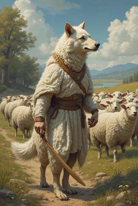 A hungry wolf disguised himself in the skin of a sheep to infiltrate a Herd. With his new costume, the wolf mixed with the sheep and approached the shepherd.

The Shepherd, without suspecting anything , he let the disguised wolf approach the sheep. However...