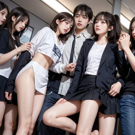  Female students forced to participate in a puffy group shame game by male students , Beautiful girls blush while wearing flashy underwear after being forcibly flipped over their skirts by horny male students, Male students very excited to see female stude...