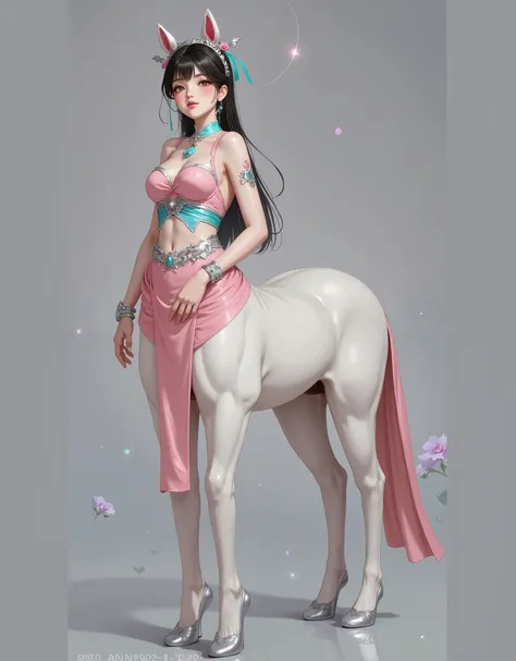  masterpiece,(  of the highest quality:1.3),半人horse女孩, Lola:半人horse女孩V1.0:0.6,(Icefield:1.3),(Head attached to body 1 ：9：1.3) 8 heads connected to the body ，  ancient Chinese armor  ，长长的horse尾巴，很长的horse尾，飘逸的horse尾（cos Jiro God  ）Pink breastplate protects t...