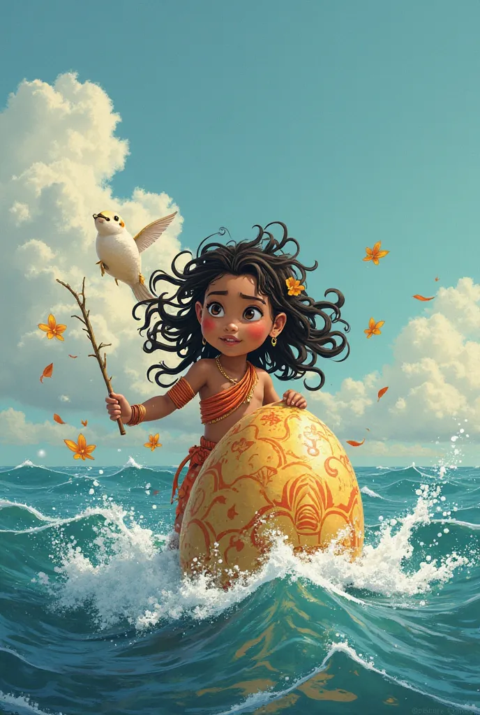 Illustration pour enfant : “Good morning , Young Teva. I am the spirit of Honu, un ancien ancêtre. A long time ago, I carried great power, but my magic egg was hidden in the sea so that no malicious person could use it. I feel that he is near, but I need a...