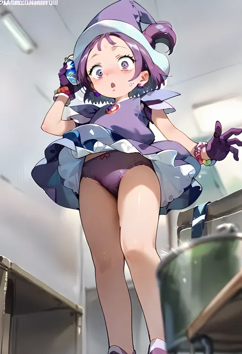   masterpiece, high resolution, TOP QUALITY,8k
(Music score Segawa )
( Bbo~,earrings,purple footwear,Purple gloves, dress, witch hat )
(surprised expression)
(watch viewers)
( outdoor:1.3)
1 girl, (solo), (from below:1.3)
cowboy shot, 
Purple Panties
(styl...