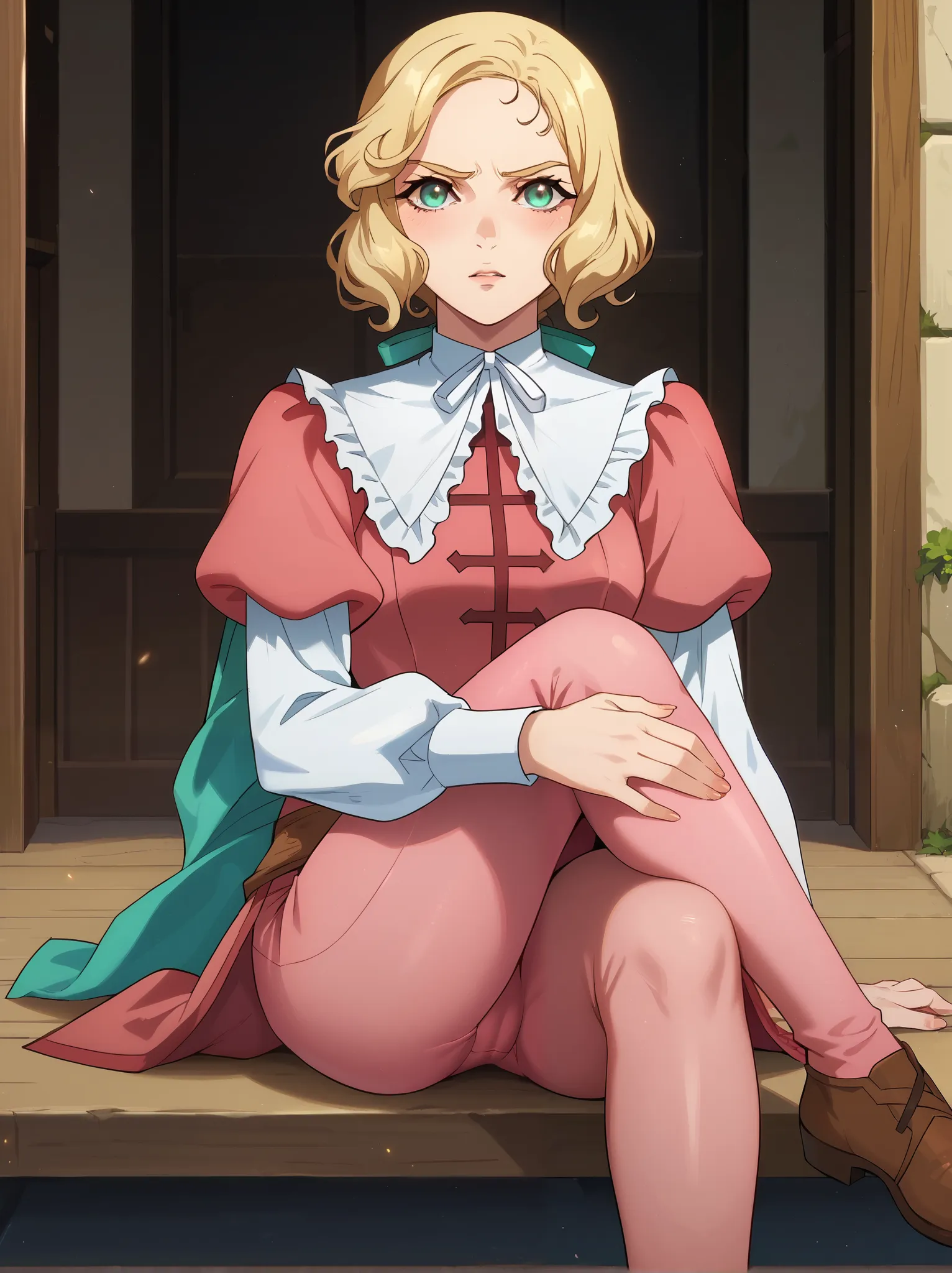 score_9, score_8_up, score_7_up, rating_explicit, source_anime,detailed skins, body blush,cowboy shot,perfect curyv medium breasts, highly detailed, body blush,cowboy shot, looking at viewer, perfect eyes,perfect hands, sidelocks,maria,long blonde hair,aqu...