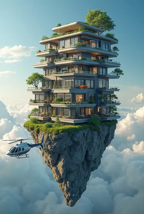 A twelve-story house on an island in the sky. 1st floor - hallway, second - toilet with bathroom, third and fourth - kitchen, fifth - dining room, sixth - cinema, seventh and eighth - games room, ninth - hall, tenth - office, eleventh is a sleeping room an...