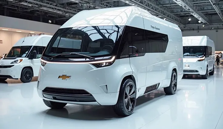 Chevrolet Motorhome 2025 white colours in the showroom back left right 